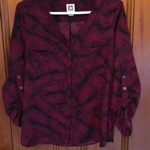 Maroon snake print button down blouse